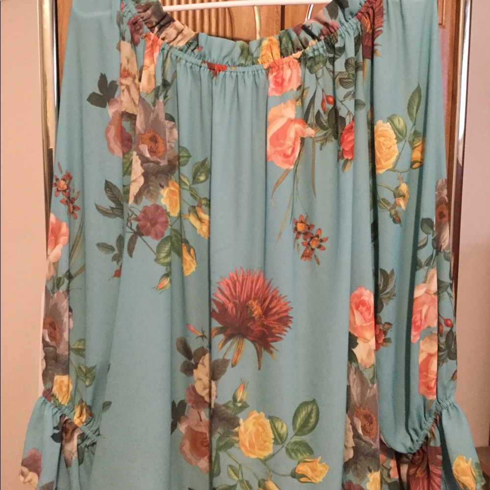 Blue floral off the shoulder top.